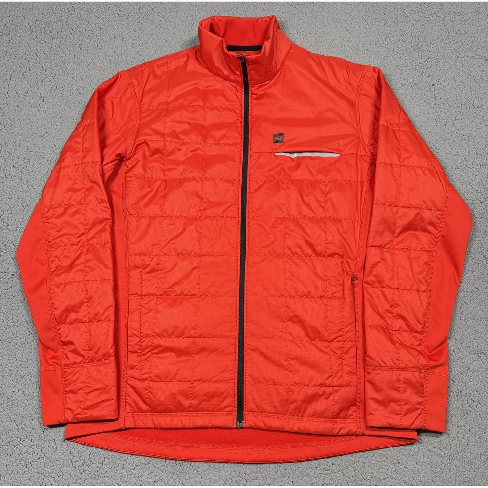MEC Jacket Mens Large Orange Insulated Full Zip PrimaLoft Lightweight Hiking